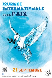 Affiche de la Journée internationale de la Paix dont le visuel a été offert par C215. Disponible dans notre BOUTIQUE