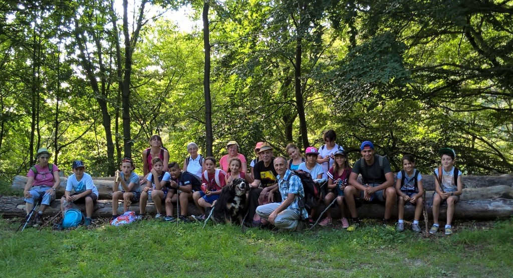 Les enfants et les accompagnateurs dans la forêt du massif du Canigou, en route vers la Pinouse.